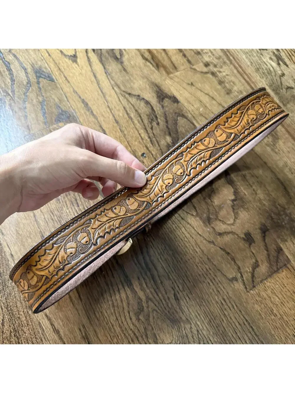 🤎 Genuine Leather Tooled Acorn Belt USA Made 33-36”